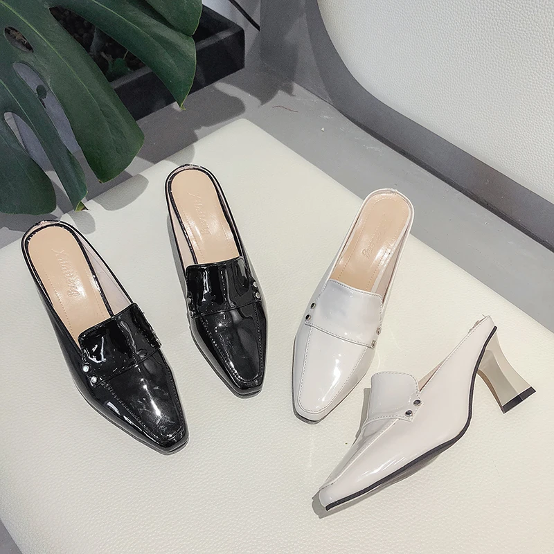 Тапочки с квадратным носом на высоком каблуке Женские элегантные туфли без