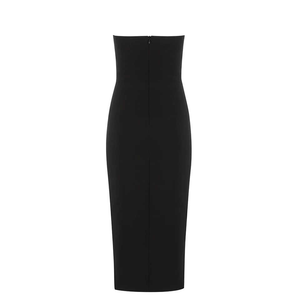 

2020 New Summer New Women'S Black Bodycon Sexy Strapless Sleeveless Ruffled Belt Split Midi Dress Celebrity Party Runway Dress