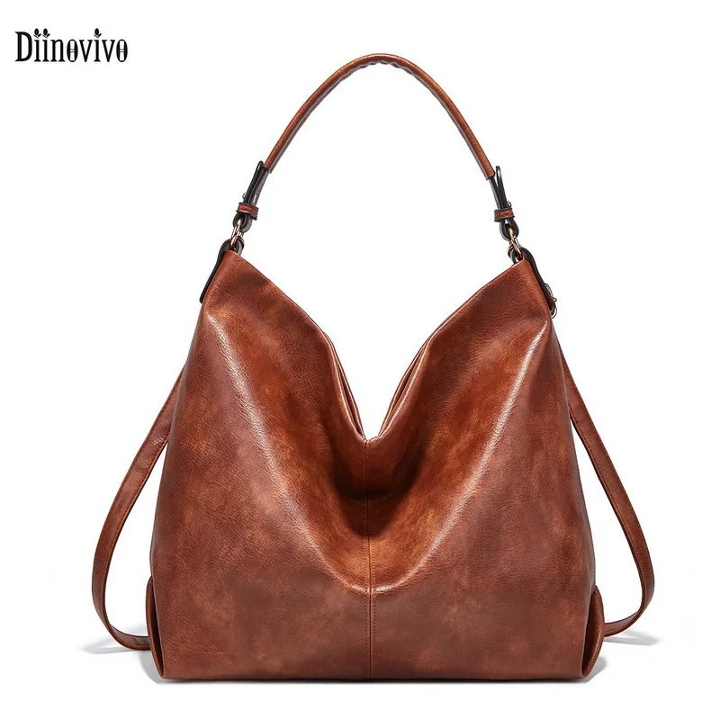 

DIINOVIVO Casual Large Capacity Tote Bag For Women Handbag Soft PU Leather Shoulder Bag Messenger Solid Lady Hobo Bags WHDV1956