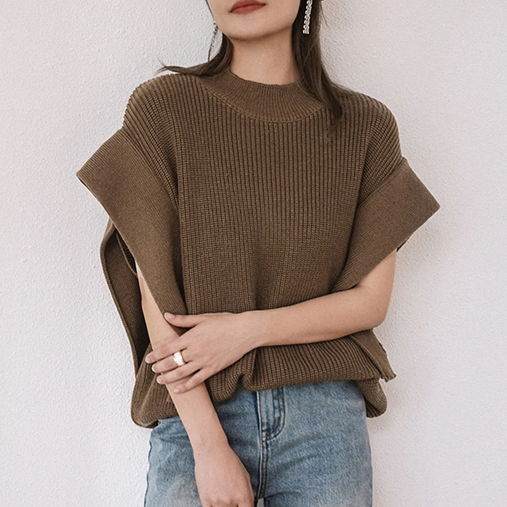 

Sweater Women Solid Color Soft Knitted Sweater O Neck Sweet Sweater 2021 Autumn Winter Pullover Loose Sleeveless Sweaters Coat