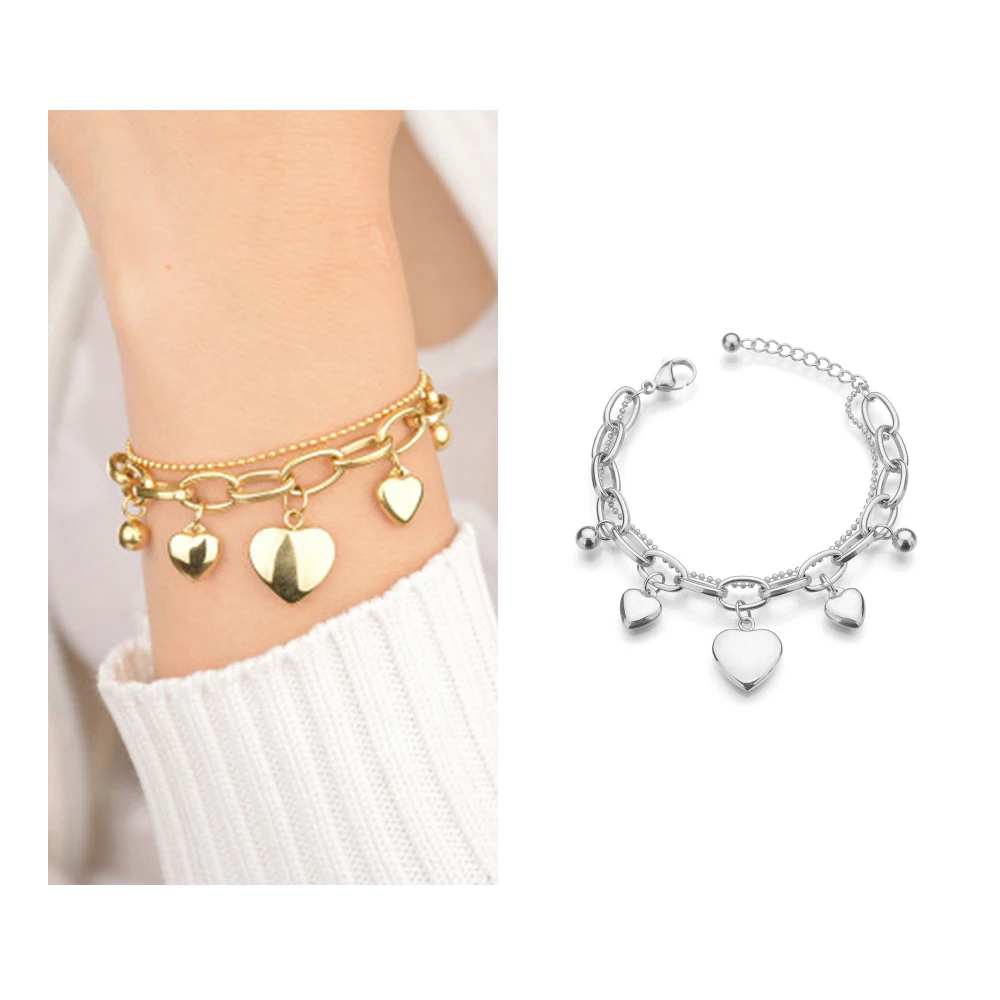 

Beadsnice 2020 fashion unique multilayered charm bracelet stainless steel women with heart silver ID41110