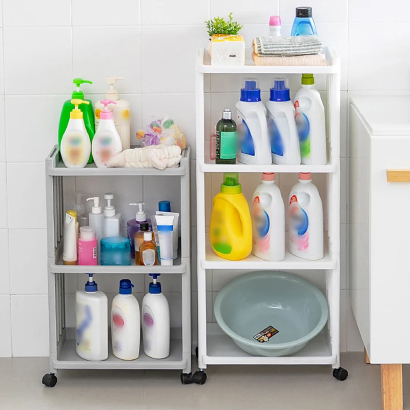 

3/4 Layers Movable Storage Shelf Widen Cart Mobile Shelving Bathroom Cosmetic Sorting Kitchen Bottles Can Sundries Organizer