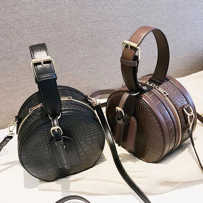 

Round Handbag Fashion Messenger Shoulder Bags For Women 2021Crossbody Bag Classic Alligator Pattern Handle Purse Bolsa
