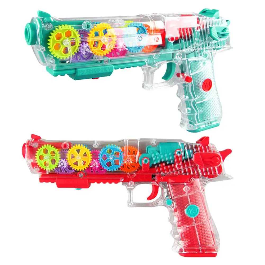 

Transparent Pistol Toy Electric Transparent Toy With LED Flashing Lights And Music Pistol Toy With Colored Moving Gears For To