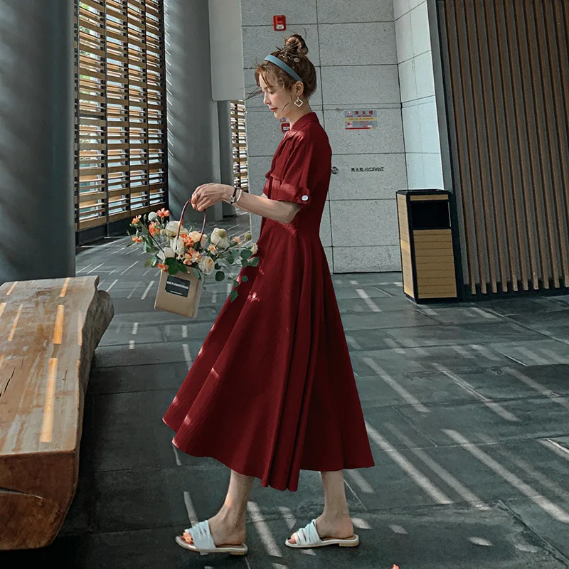 

LANMREM New Women's Midi Casual Dress Lapel Collar High Waist A-line Temperament Loose Fit Fashion Summer 2021 2P1721