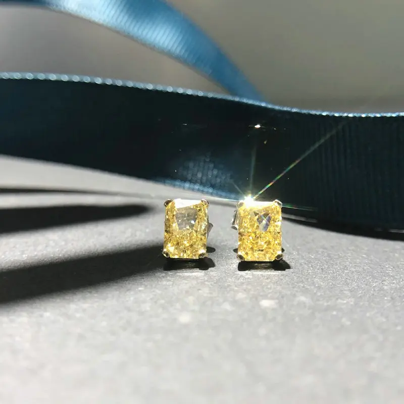 

Bilincolor Trendy Mini Small Yellow Zircon Rectangle 100% 925 Silver Stud Earring for Women