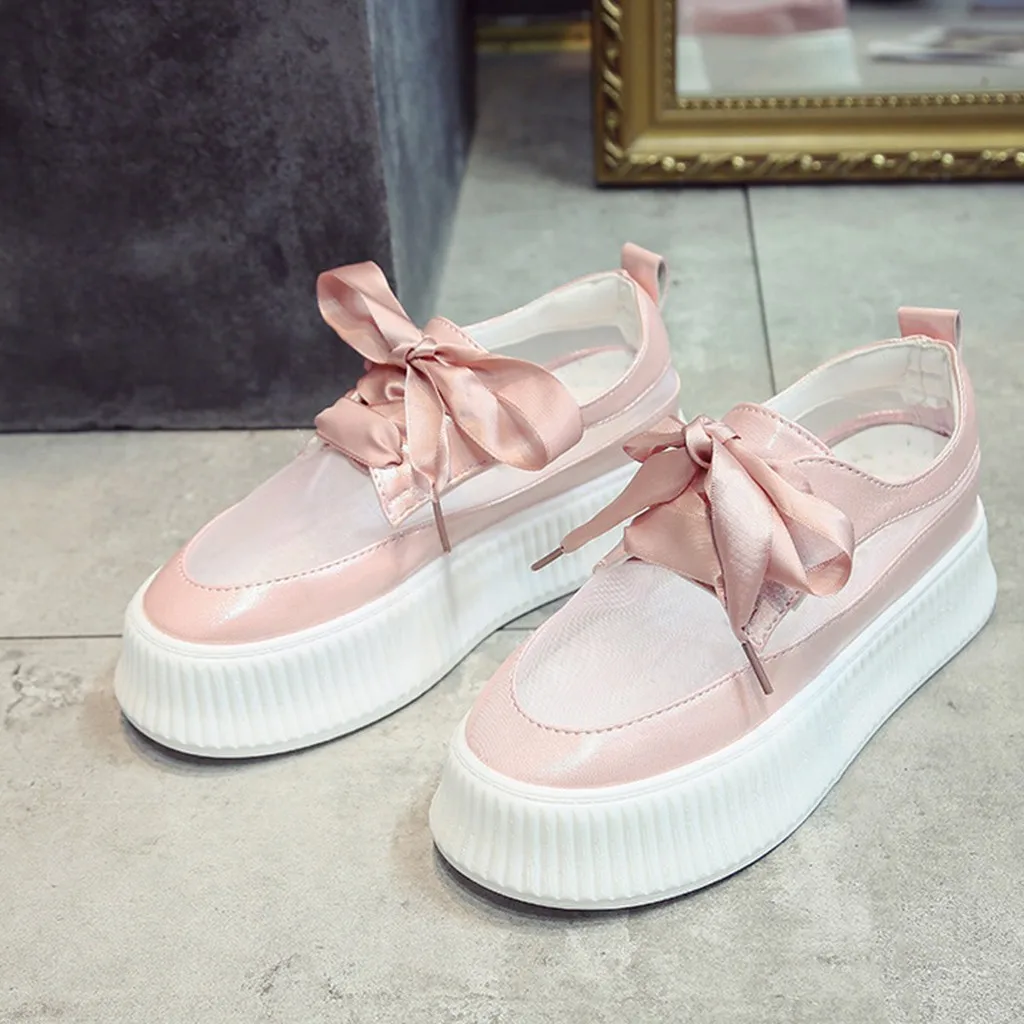 Беговые кроссовки коллекция 2019 года Модные женские шелковые на шнуровке с