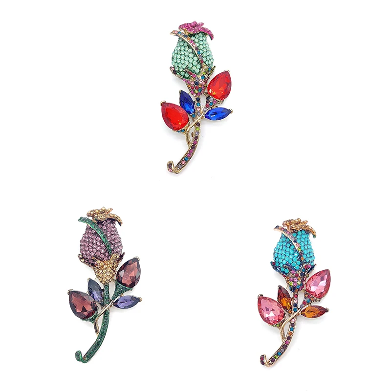 

PD BROOCH 2021 New Three-dimensional Rose Flower Micro-inlaid Zircon High-end Clothing Accessories Corsage Wholesale
