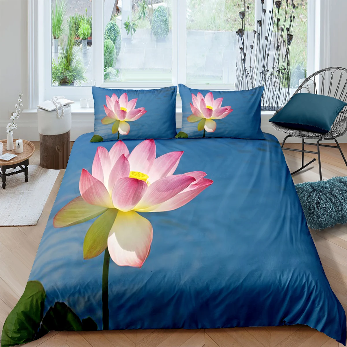 

Nordic Flower Printed Bedding Set Queen King Size Quilt Cover Pillowcase Sunflower Lotus Duvet Cover 135 Bedclothes For 2 People