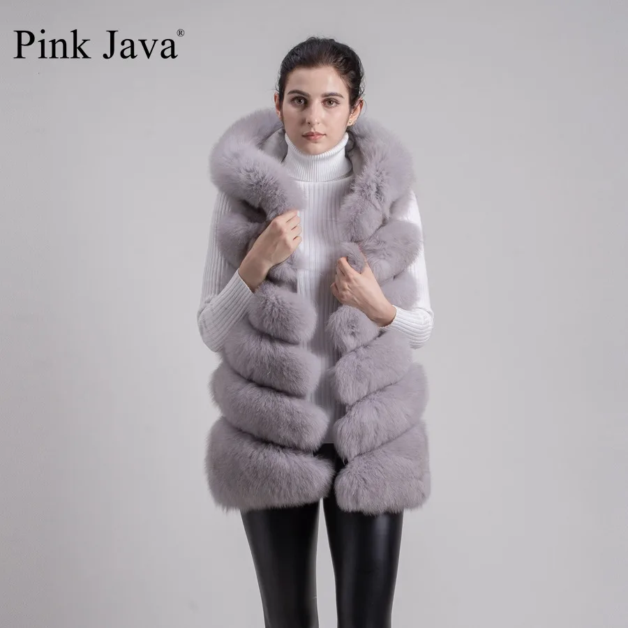 Новое поступление куртка с капюшоном из натурального Лисьего меха розовый java QC8056