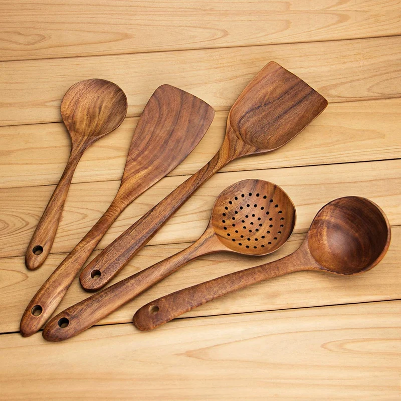

Wooden Spoons, Wooden Spoons for Cooking, 5-Piece Reusable Wood Kitchen Utensils Set Tools for Cooking Nonstick Cookware