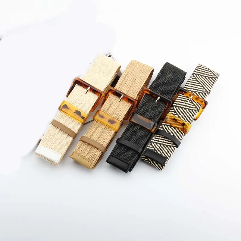 

Bohemian Braided Belt Elastic waist Belt Summer Female Belts Square Acrylic Buckle Straw Wide Belts For Women Dress Waistband