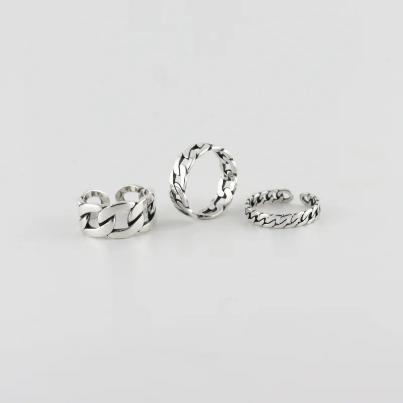 

Youe Shone 925 Sterling Silver Wide Chain Rings Silver Vintage Wild Square Strip Chain Open Rings for Women Silver Jewelry Gift