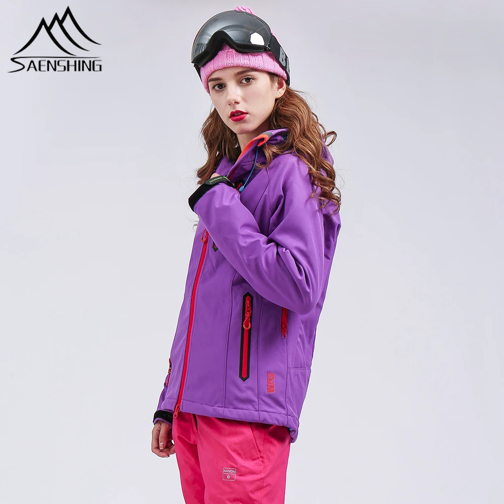 purple SAENSHING лыжные штаны Женская куртка softwell Пальто сноуборд горные лыжные брюки высокое качество утолщаются теплые зимние уличные - Цвет: purple