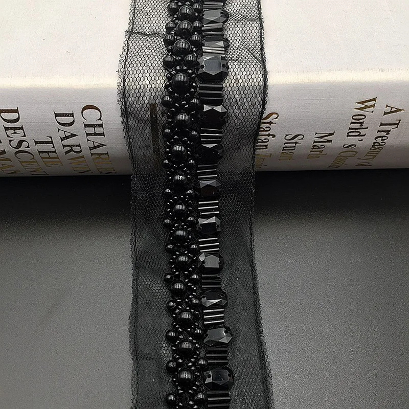 Кружевная отделка 2 ярда цвет белый черный наряд с жемчужной отделкой бисером