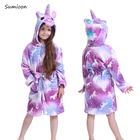 Новый Зимний банный халат для больших мальчиков и девочек детская Фланелевая пижама с капюшоном в виде единорога удлиненные банные халаты для мальчиков-подростков Пижама с героями мультфильмов