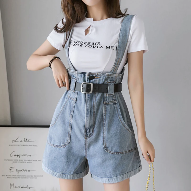 

S- 3XL New Summer Plus Size Denim Overalls Female Harajuku Kawaii Playsuits Feminino Loose Students Women Jumpsuit Shorts Mujers