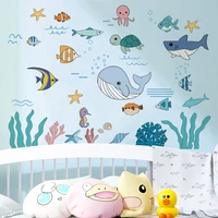 ocean fish animals wall sticker diy seagrass corals wall decals for kids rooms baby bedroom bathroom nursery home decoration