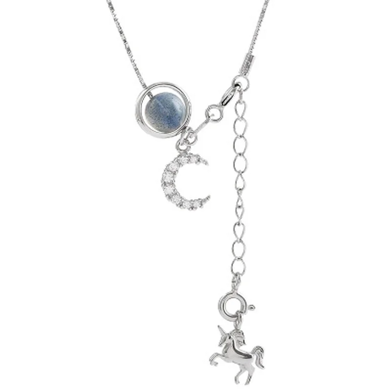 

925 Sterling Silver Necklace Cute Unicorn Moon Pendant Necklaces Gift for Valentine's Day
