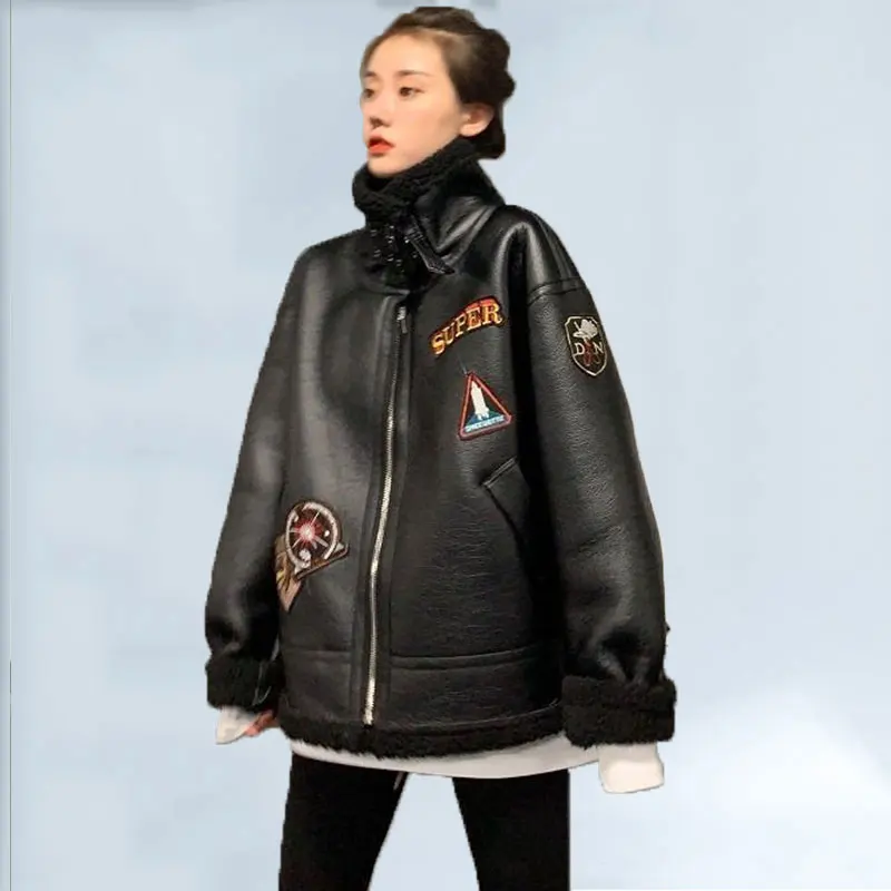 Куртка из искусственной кожи с мехом ягненка женские зимние куртки 2019 женская