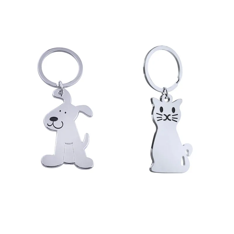 

2pcs/set Zinc Alloy Cute Dog/Cat Keychain for Women Animal KeyChain Girls Kids Bag Charms Accessories Pendants Car Keychains