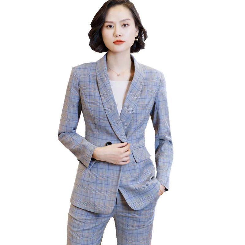 Женский костюм комплект из 2 предметов офисный брючный женский серый клетчатый