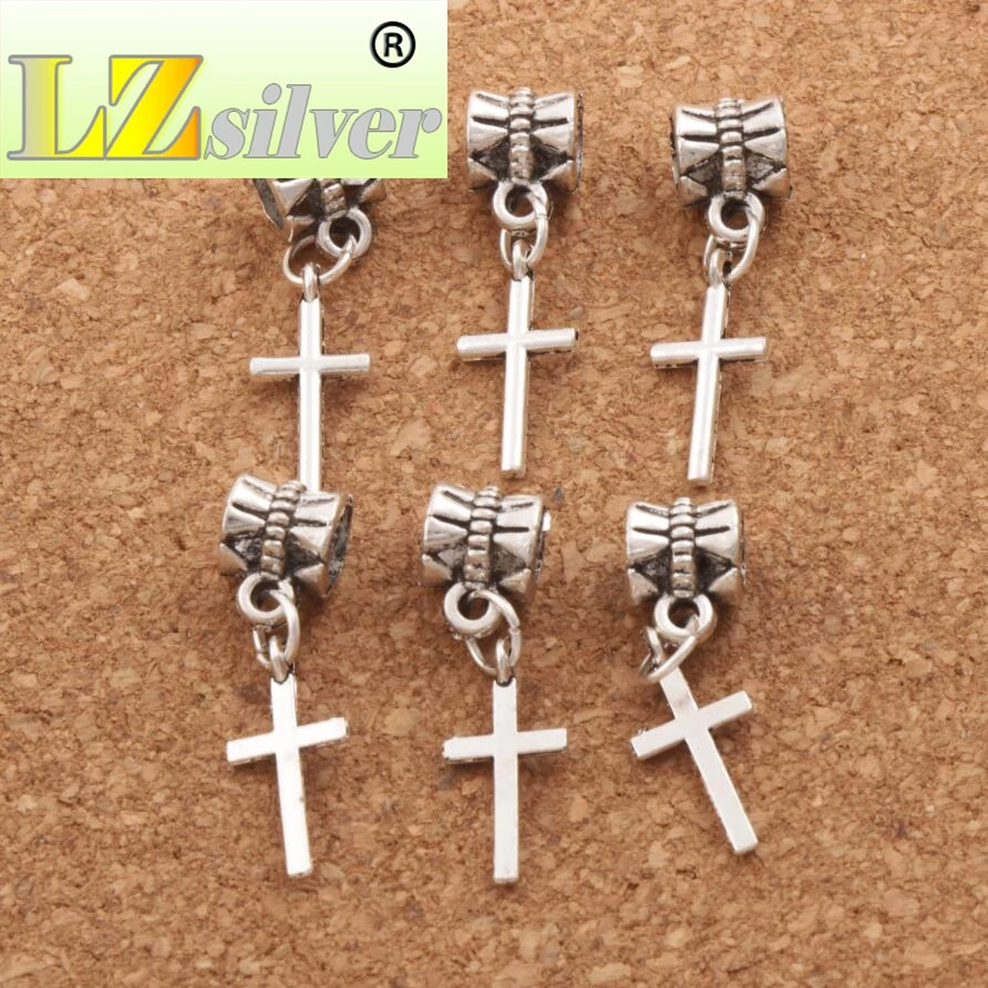 Cylindrical Smooth Cross Charm Beads 8x27.4mm 150pcs Zinc Alloy Dangle Fit European Bracelets B429