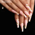 24 шт. розовые накладные ногти с золотыми волнами длинный гроб балерины накладные ногти для дизайна ногтей нажимные ногти с клеем маникюр