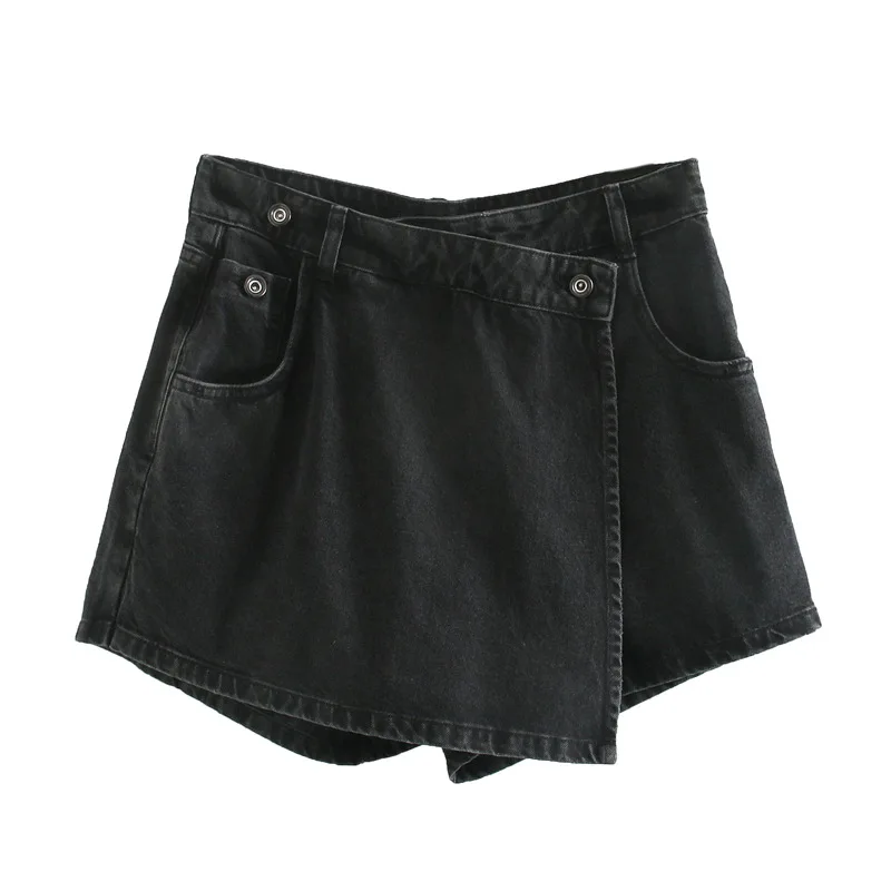 

2021 Women Summer Fashion Girls Solid Irregular Slim Straight Shorts Casual Denim Shorts Skirts High Waist Patchwork Short Jeans