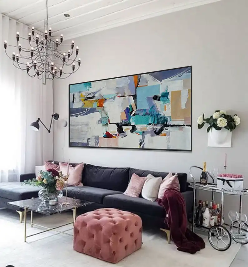 Goede Abstract Canvas Kunst Grote Wall Art Kleurrijke Moderne Brush Stroke Oversize Panoramisch Brede Abstract Acryl Schilderen Home Decor Olie