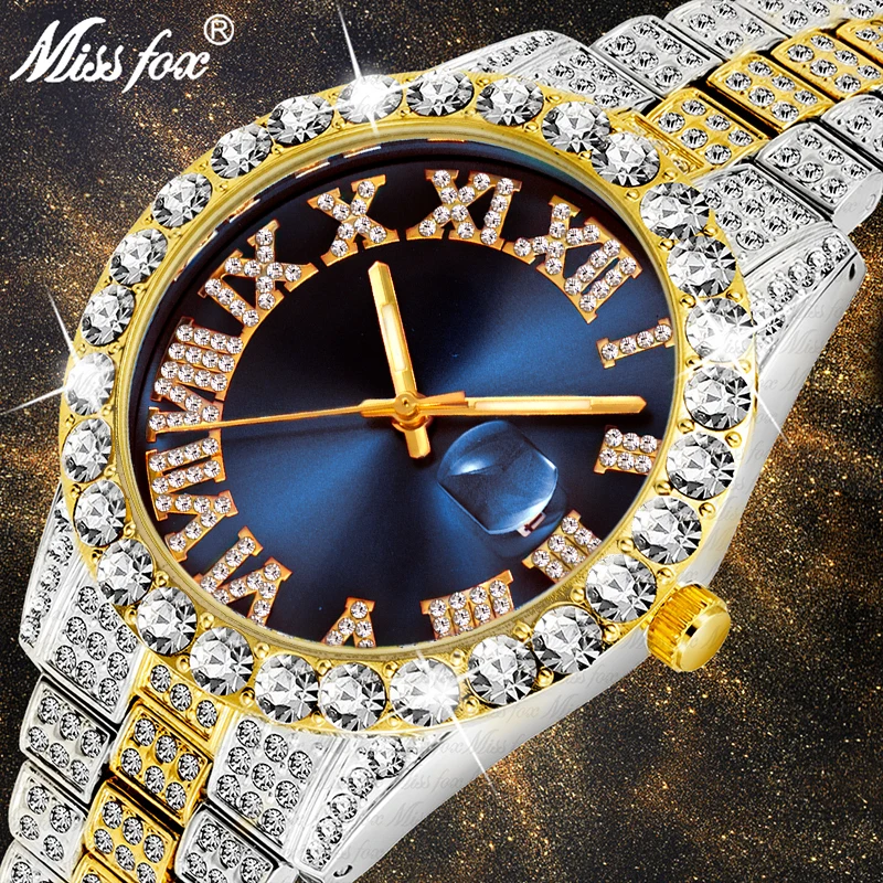 

MISSFOX Watch Men Fashion Classic Full Diamond Calendar Original Luxury Male Watches Dropshipping 2020 Best Selling Products