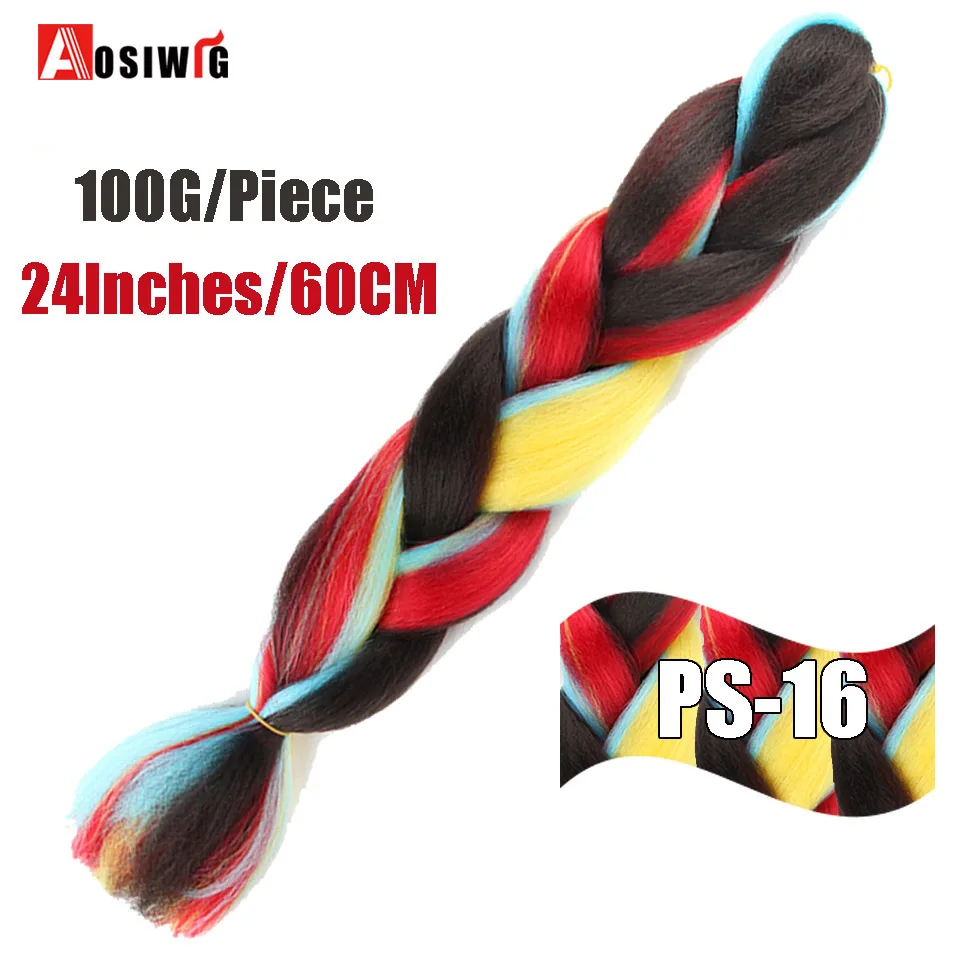 AOSIWIG, длинные плетеные волосы, 24 дюйма, огромные косички, 100 г/шт., синтетические, термостойкие, вязанные крючком, розовые, голубые, серые волосы для наращивания, африканские - Цвет: P1B/613