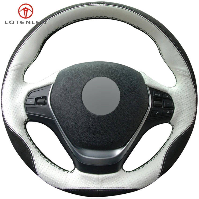 

LQTENLEO Black Suede White Leather Car Steering Wheel Cover For BMW F20 F21 F22 F23 118i 120i 125i 120d 218i 228i 420i 430i 435i