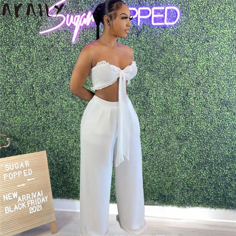 

Akaily летняя уличная белый 2 комплекты из двух предметов комплект из женской Комплекты Женские черные без бретелек короткий топ с рюшами своб...