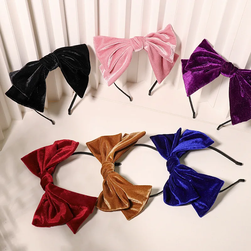 

Women Elegant Velvet Big Bow Hairbands Elastic Hair Hoop Girl Luxury Face Wash Makeup Bow Head hoop Adult Go Out Hair Accessory