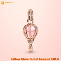 danturn 925 sterling silver charm sparkling pink hot air balloon dangle charm fit original pandora bracelets for women jewelry