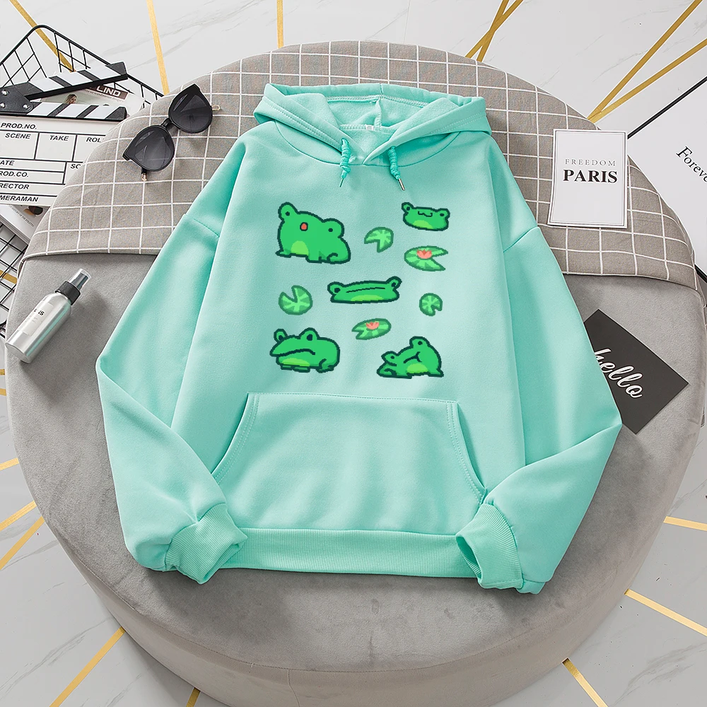 Funny Frog Printing Oversized Sweatshirt with Hood Women Fleece Cute Hoodies for Teens Girl Hoodie Sweatshirt Sweetshirt Women