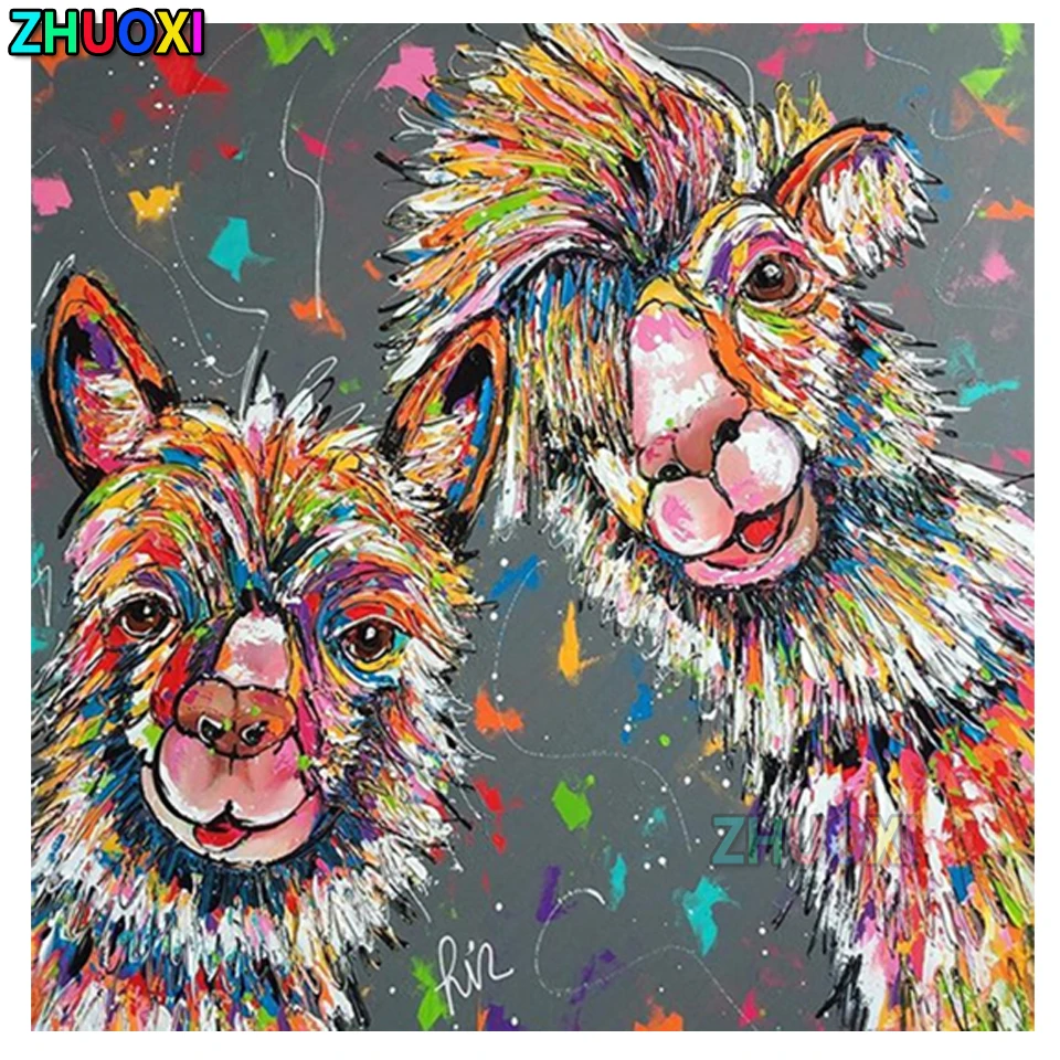 

Diamond Painting Color doodle animal alpaca Full Square Round 5D DIY Diamond Embroidery Cross Stitch Handmade Gift Home Decor