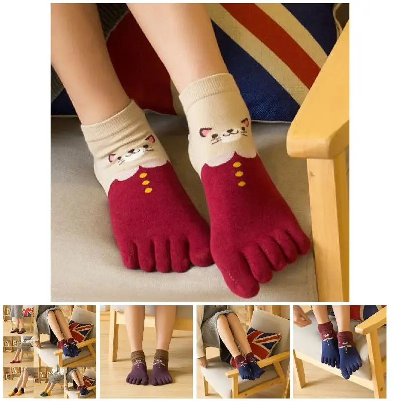 Лидер продаж 1 пара Для женщин и девочек мягкие носки с рисунком кошки пять пальцы