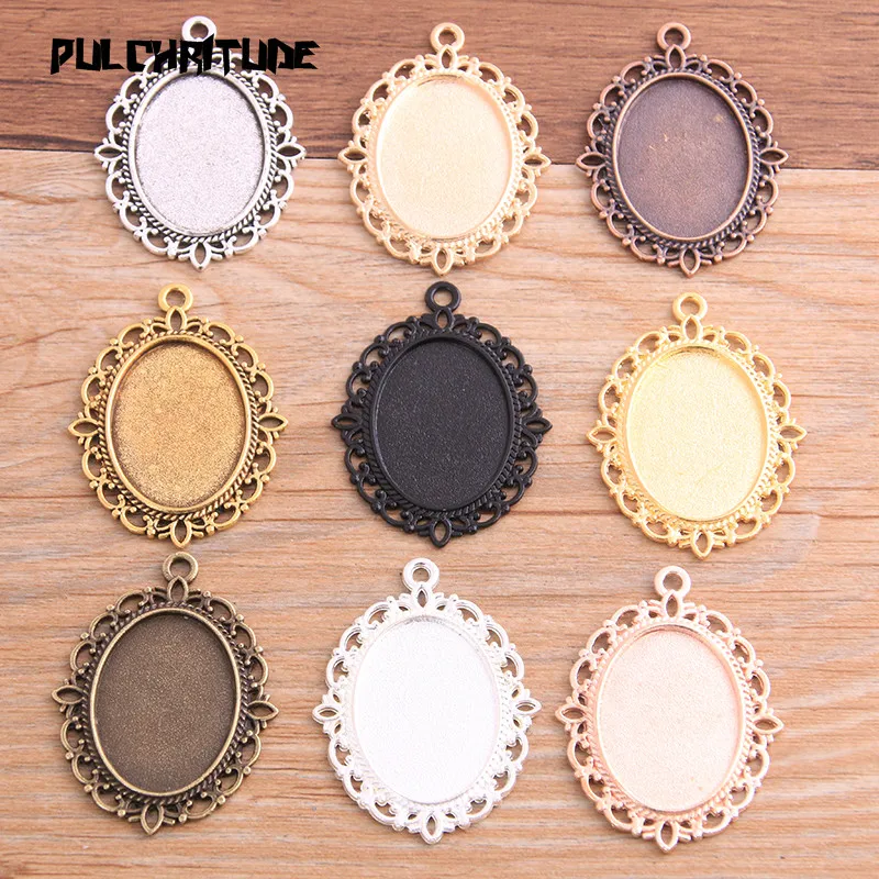 

6pcs 18*25mm Inner Size 9 color Classical Style Oval Cabochon Base Setting Charms Pendant For Diy Jewelry Making