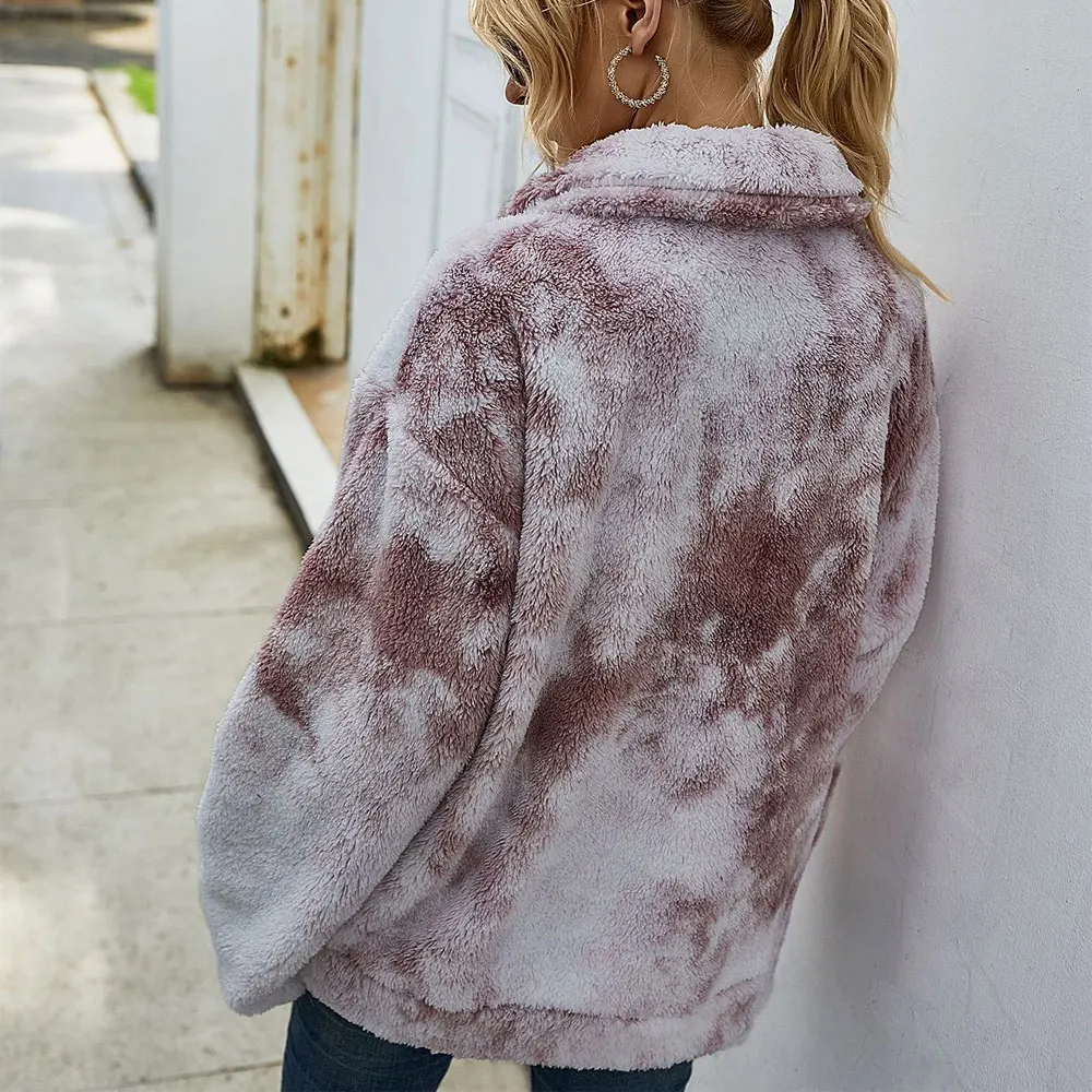 

2020 Winter Faux Fur Thick Warm Woman Jacket Female Zipper Turn-down Collar Gradual Color Teddy Coats and Jackets Women Overcoat