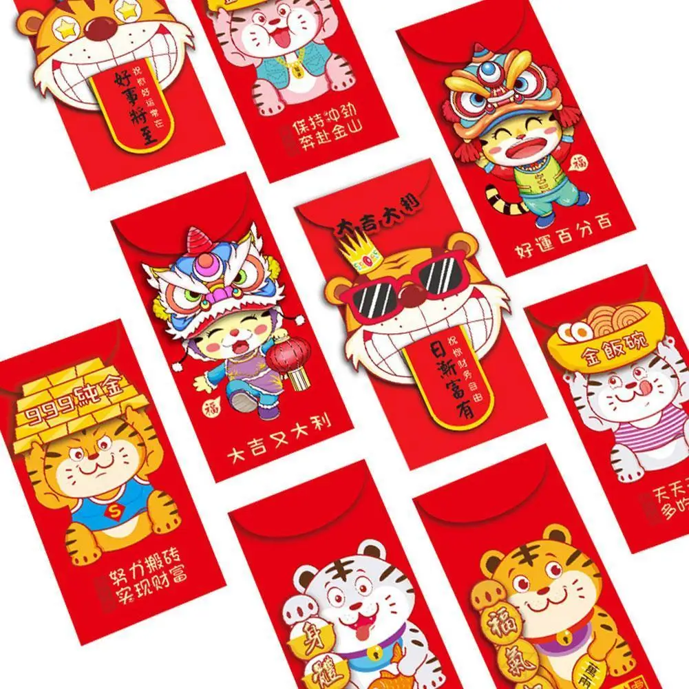 

3pcs Chinese Red Envelope 2022 Chinese New Year Decorations Tiger Year Red Envelope Spring Festival Lucky Money Pocket Envelope