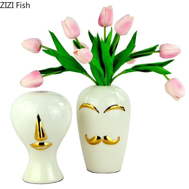 Белые керамические вазы позолоченные смайлики ваза искусственные цветы
