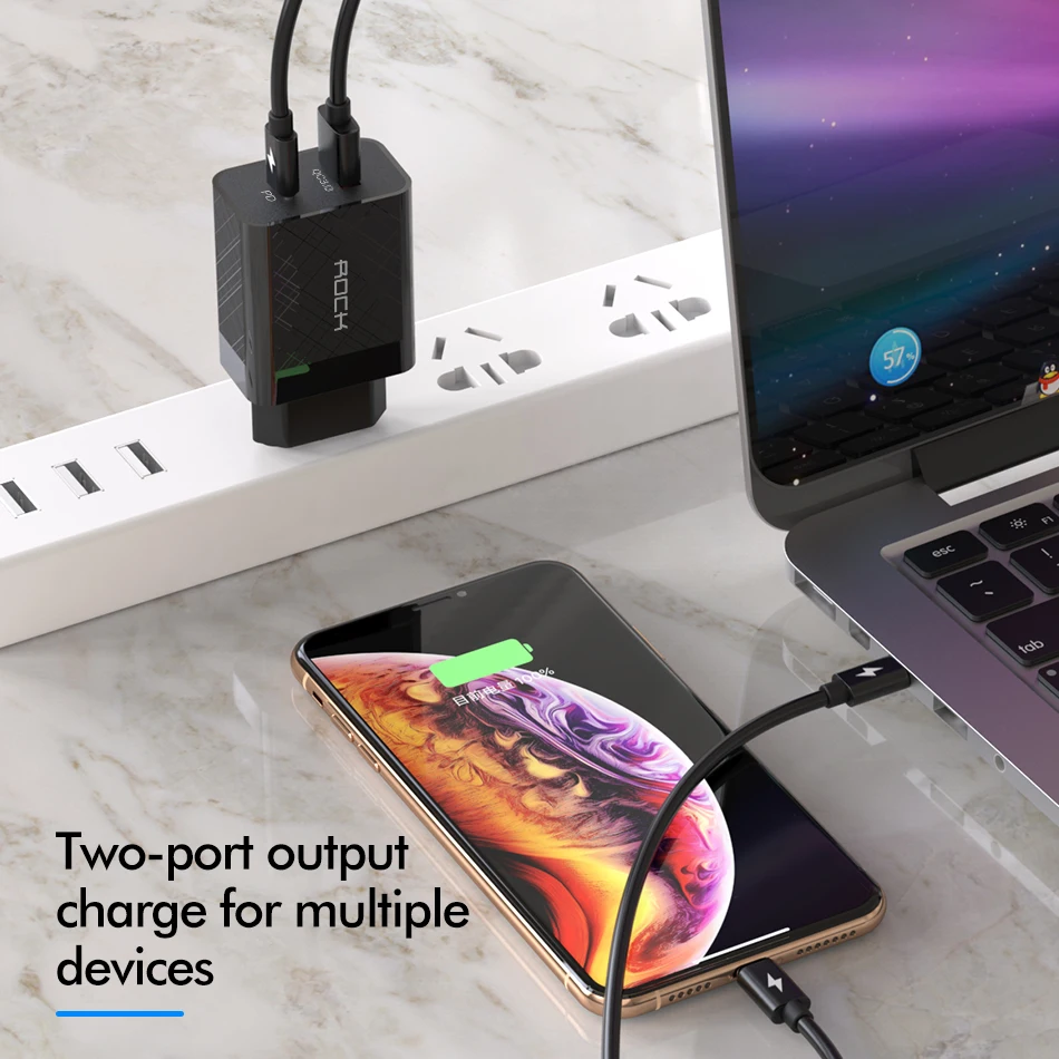 Рок PD QC 3.0 FCP Dual USB Зарядное устройство 36 Вт Quick Charge ЕС США Разъем для iPhone X 8 плюс+ PD Тип C до Освещение кабель для зарядки 15 Вт