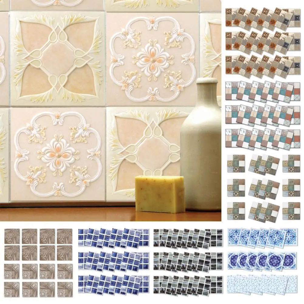 

18Pcs/Set 3D Wall Sticker Marble Pattern PVC Waterproof Self-Adhesive Wall Paper 10x10cm Brick Grain Bathroom Wall Stickers