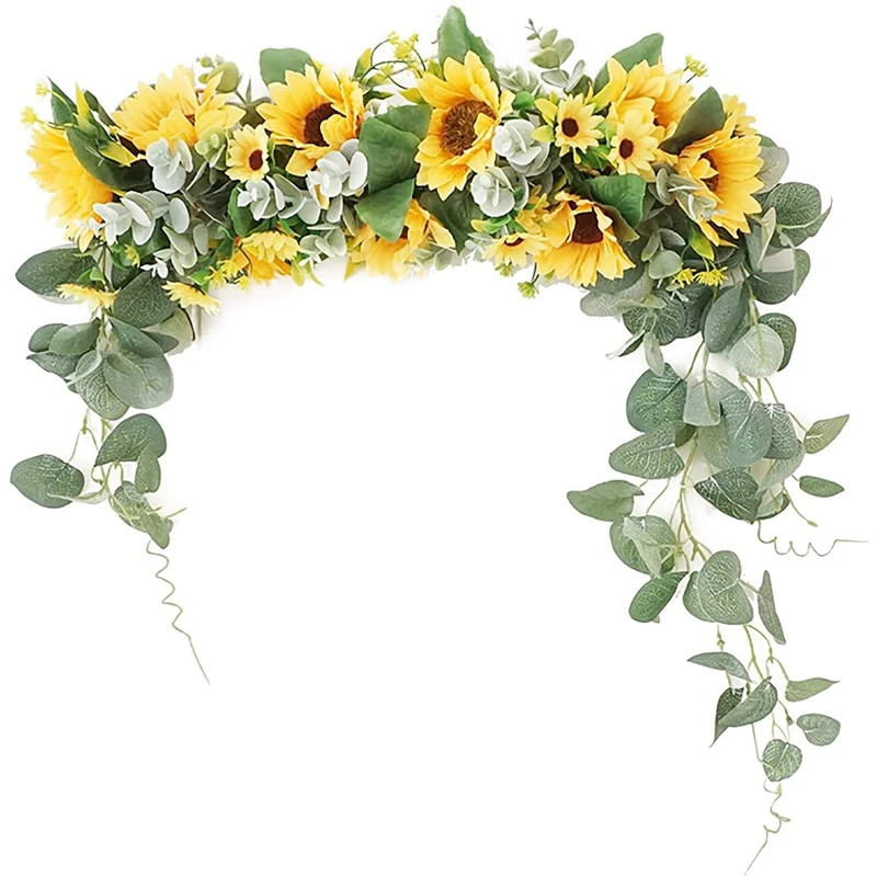 

Greenery Swag Spring Floral Swag with Sunflower and Green Leaves for Front Door Window Wall Arch Wedding Decoration