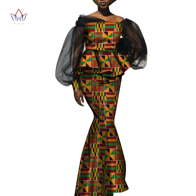 

Wholesale Clothing Bazin Dresses for Women Puff Sleeve African Traditional Wear For Women Dashiki Wedding Robe Big Size WY8548