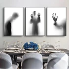 Скандинавская художественная черно-белая настенная художественные плакаты и принты, человек, тень, абстрактный холст, настенные картины для гостиной