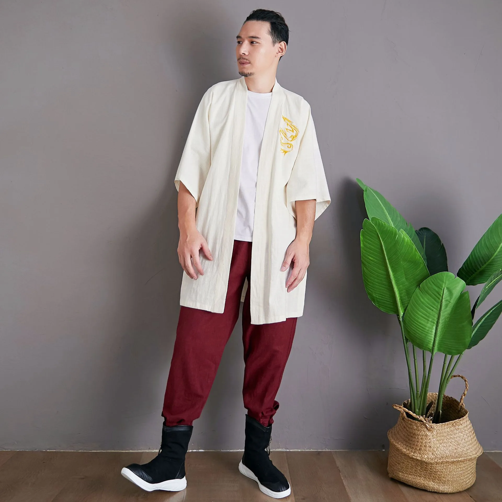 Мужские хлопковые льняные куртки Hanfu в китайском стиле костюм с вышивкой дракона