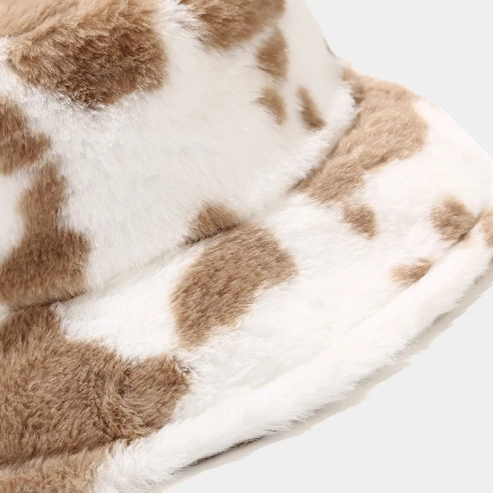 Панама женская зимняя с коровьим принтом теплая шапка от солнца мягкая бархатная